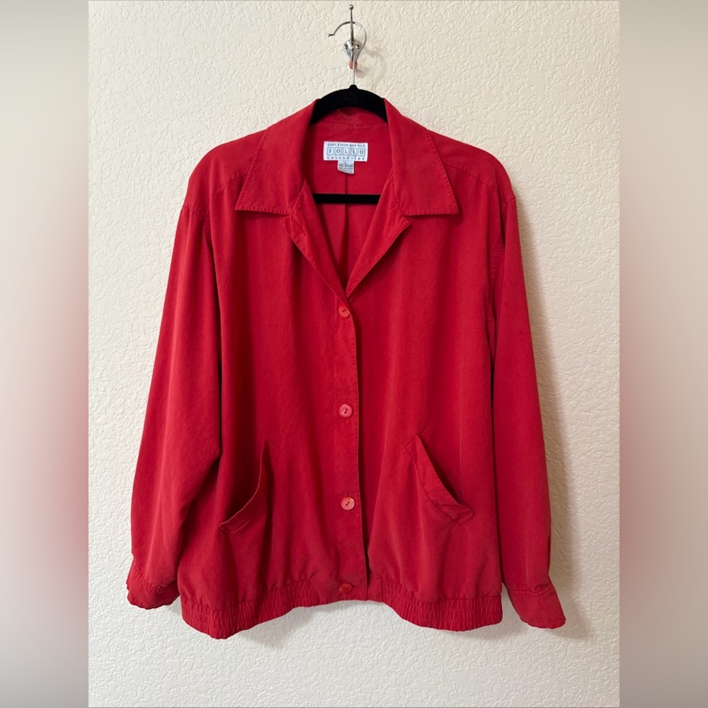 Vintage Saks Fifth Avenue Folio Collection Silk Button Front Jacket Blazer Sz L